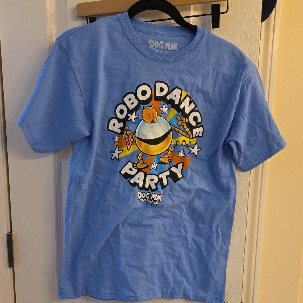 Dog Man The Musical Blue Robo Dance Party T-Shirt Youth XL New Never Worn